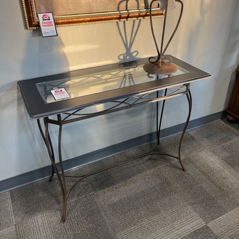 Distressed Black Wood/Metal Sofa Table