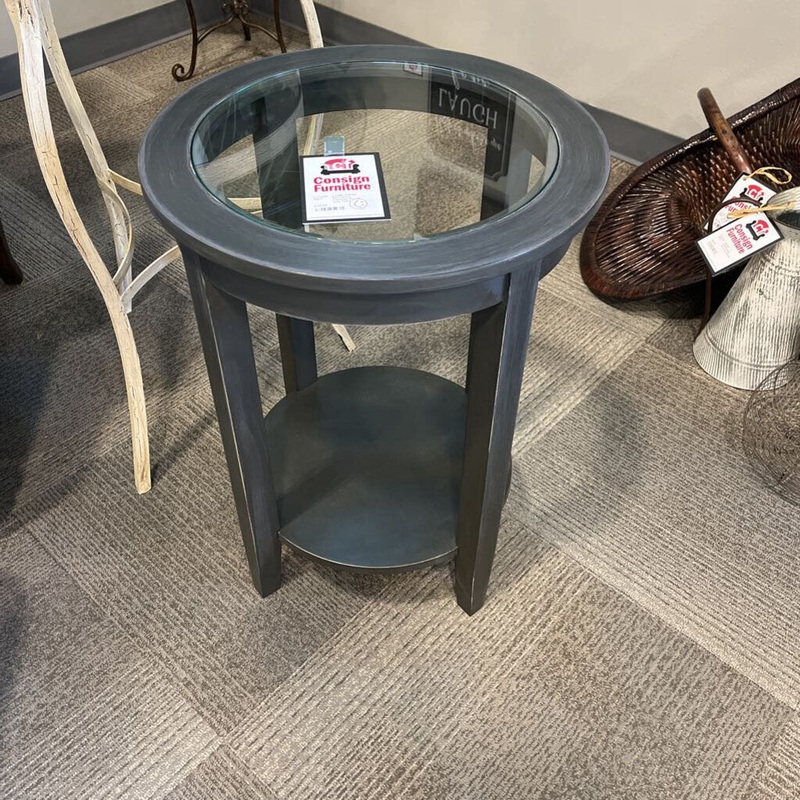 Distressed Charcoal Round Side Table