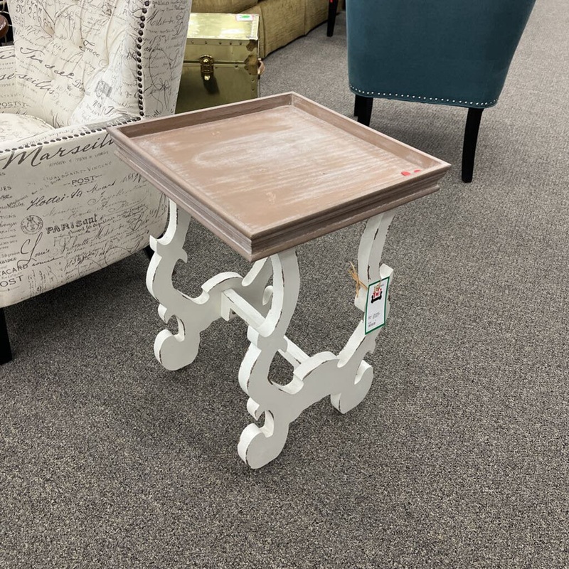 Distressed White End Table