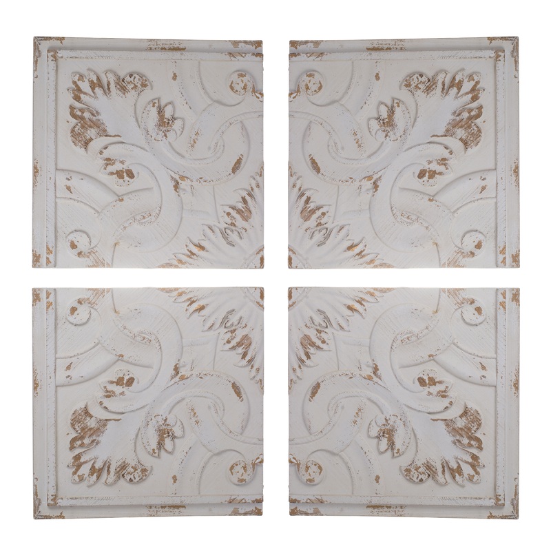 Distressed Wooden Square Wall Panels (Set of 4) - White