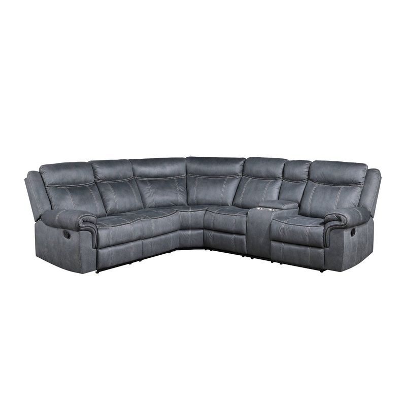 Dollum - Two Tone Nubuck Manual Recliner Sectional Sofa With USB Port Cupholder Console
