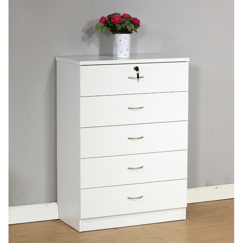 5 Drawer Chest Metal Handles Locking Top Drawer Metal Glide Rails Melamine Laminate