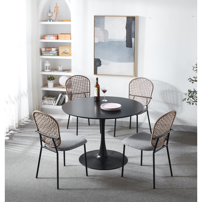 5 Piece Dining Set (Table And 4 Chairs) - Matt Black / Gray