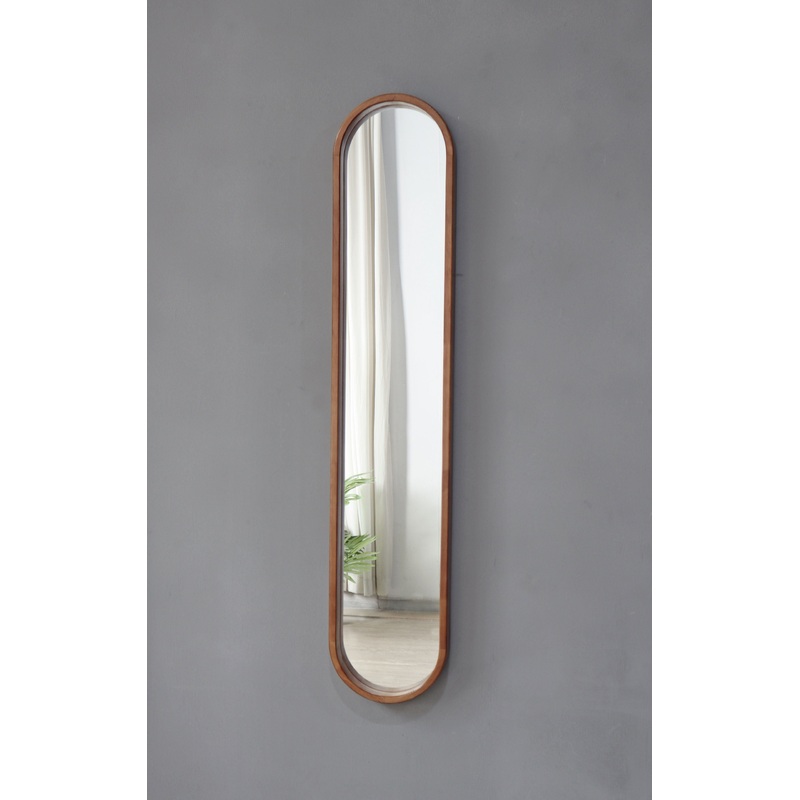 Decorative Rubber Frame Mirror With Elongated Oval Frame - Brown