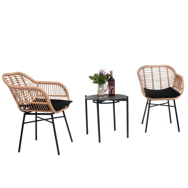 3 Pieces Of Luxury Outdoor Wicker Furniture Patio Bistro Style Table And Chair Combination, Weather Resistant PE Wicker Weave, Suitable For Garden - Black / Natural