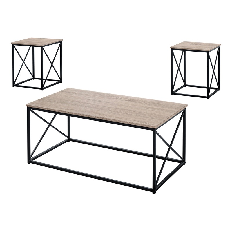 3 Pieces Table Set, Coffee, End, Side, Accent - Brown / Black