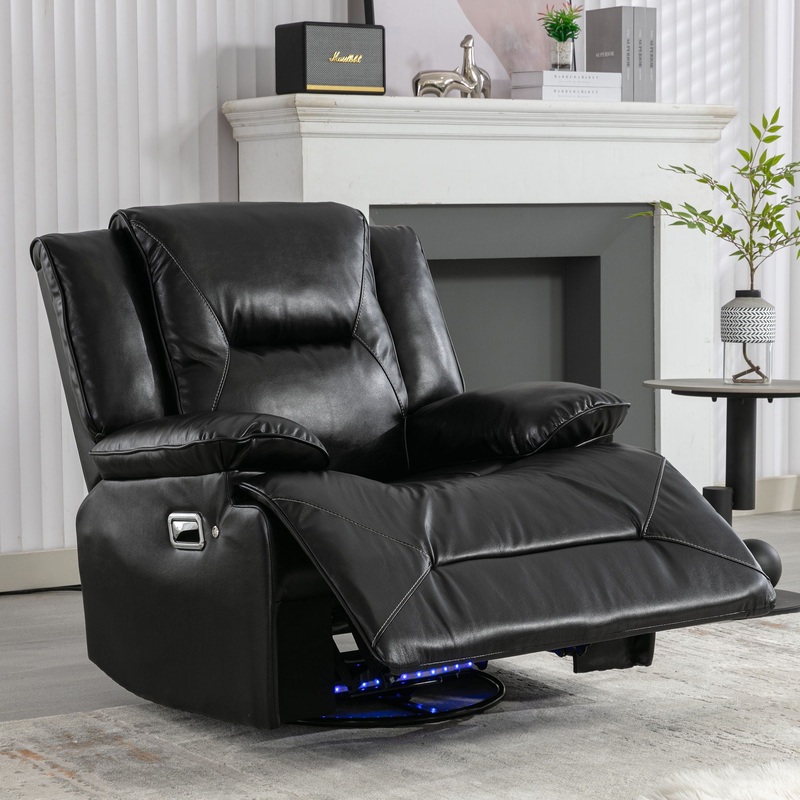 360 Swivel And Rocking Home Theater Recliner Manual Recliner Chair With A Led Light Strip For Living Room