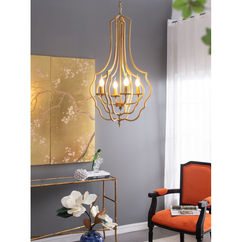 4 Light Chandelier, Hanging Light Fixture With Adjustable Chain For Kitchen, Bulb Not Included - Gold
