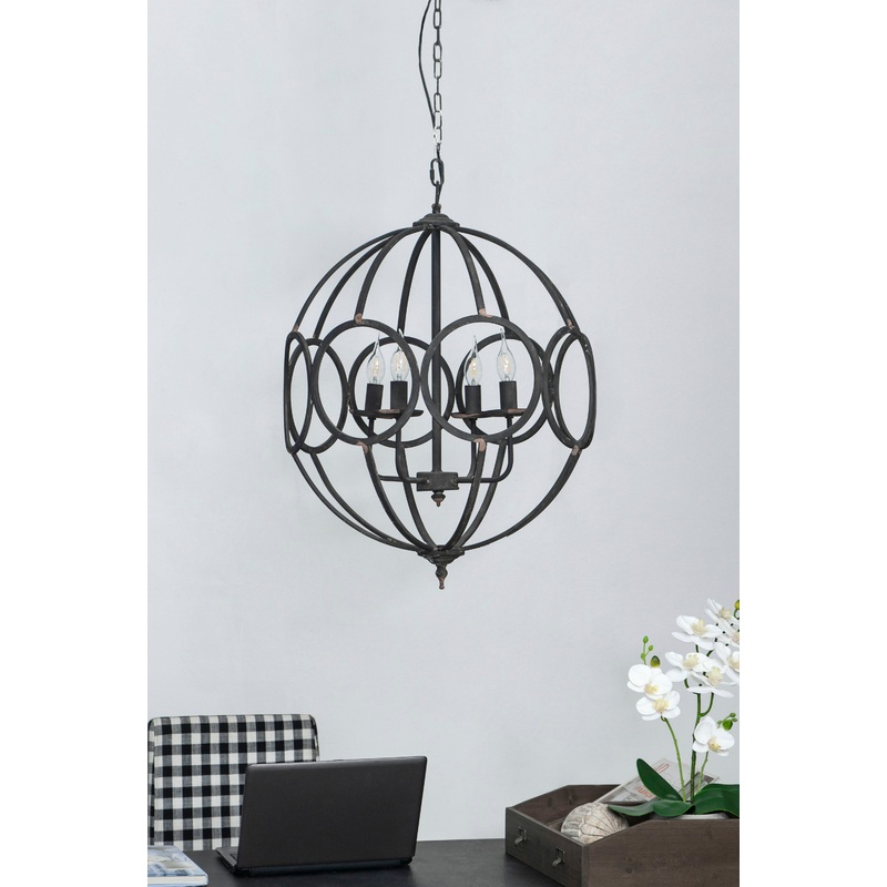 4 Light Metal Chandelier, Hanging Light Fixture With Adjustable Chain For Kitchen, Bulb Not Included - Black