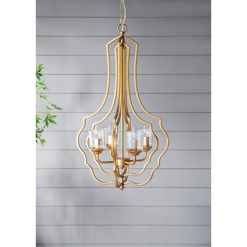 4 Light Metal Chandelier, Hanging Light Fixture With Adjustable Chain For Kitchen, Bulb Not Included - Gold