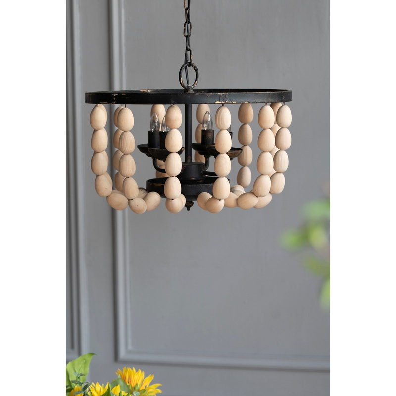 4 Light Wood Chandelier, Hanging Light Fixture With Adjustable Chain For Kitchen, Bulb Not Included - Cream