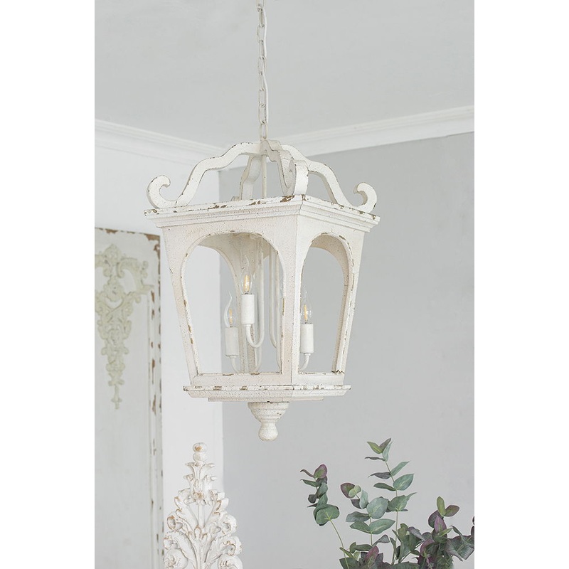 4 Light Wood Chandelier, Hanging Light Fixture With Adjustable Chain For Kitchen, Bulb Not Included - Cream White