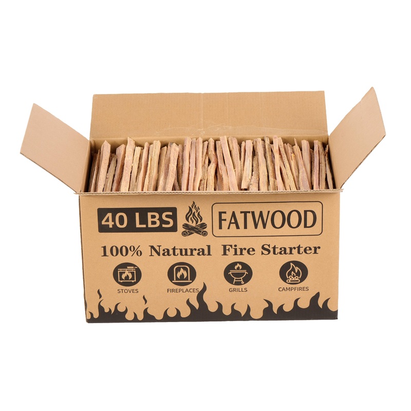 40 Lbs Fatwood Fire Starter Sticks, 100% Natural Kindling Wood, Pine Firewood Firestarter For Campfire, Stove, Fireplace, Bonfires, Grill - Natural Wood