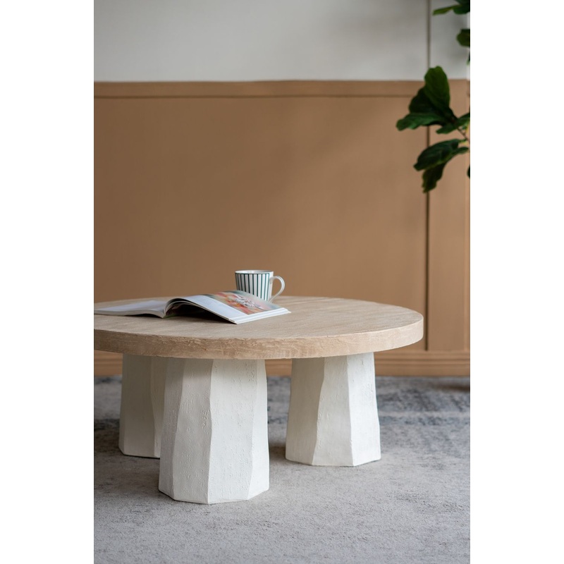 Decorative Coffee Table With Wooden Top And Magnesium Base - Brown White