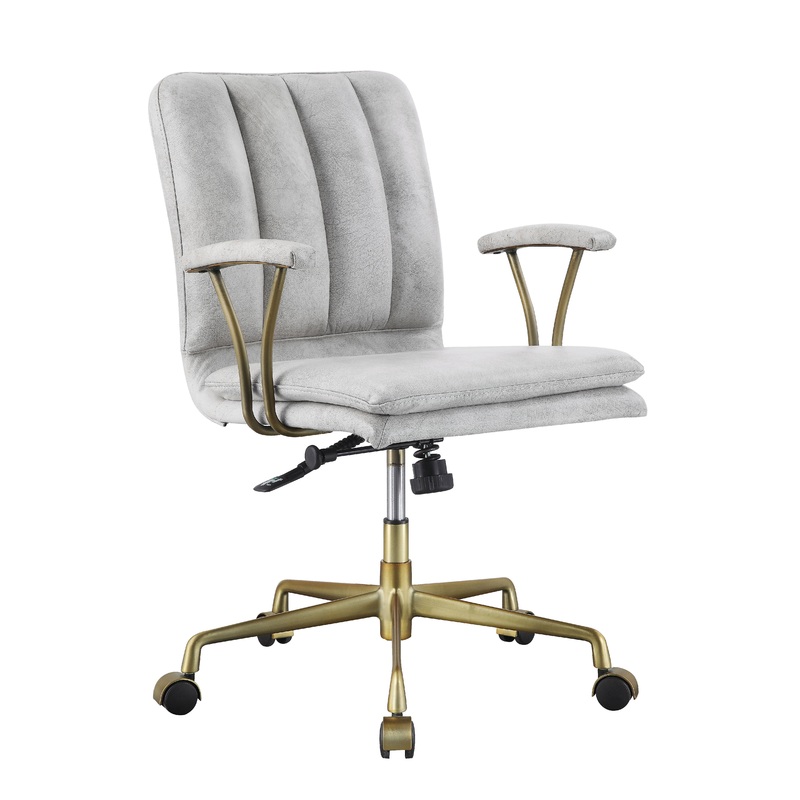 Damir - Vintage Top Grain Leather Office Chair - Antique White / Vintage