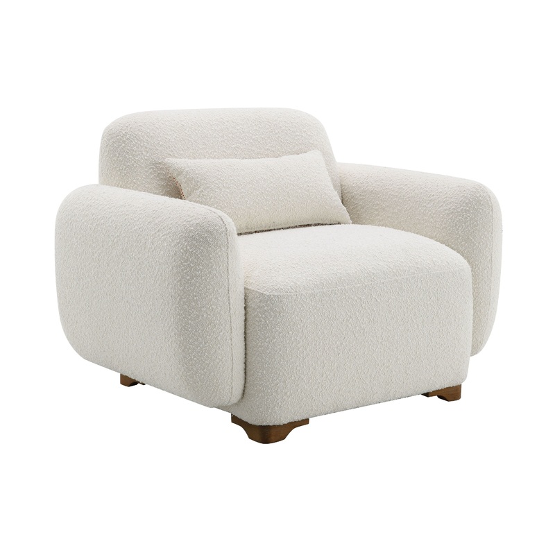 Darius - Boucle Accent Chair With 1 Toss Pillow - Beige