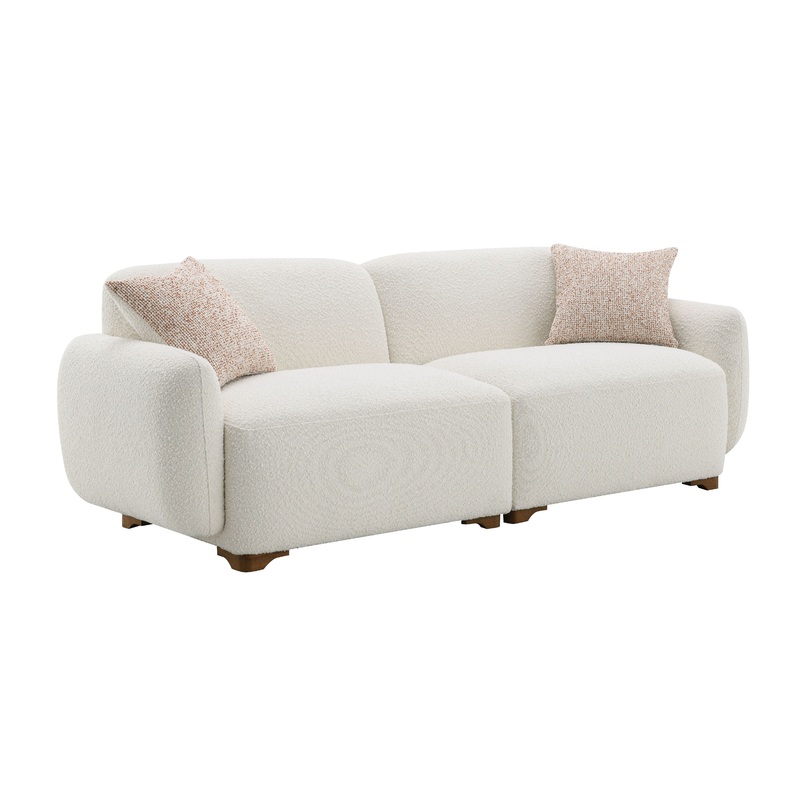 Darius - Boucle Sofa With 2 Toss Pillows - Beige