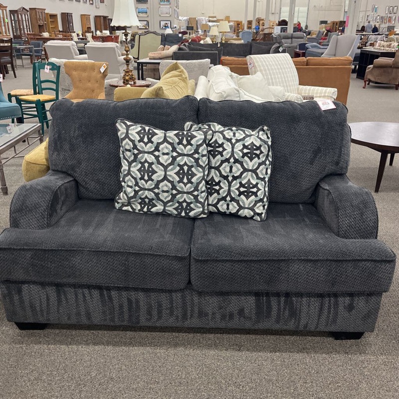 Dark Gray Loveseat w/ 2 Pillows