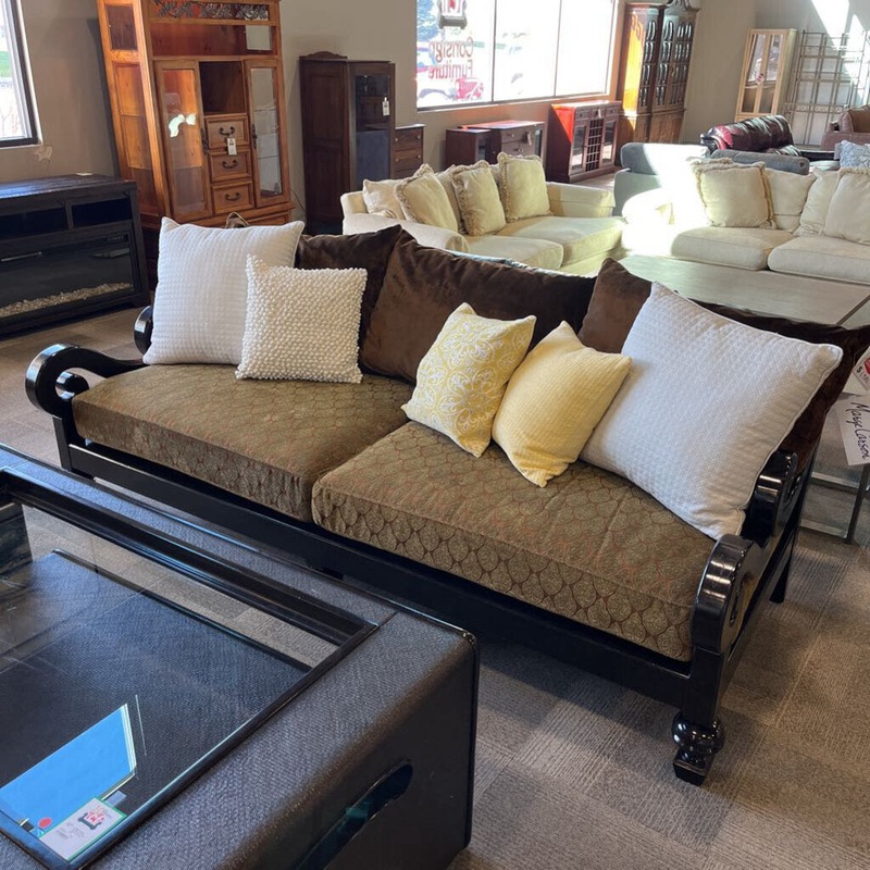 Dark Wood/ Wicker Sofa