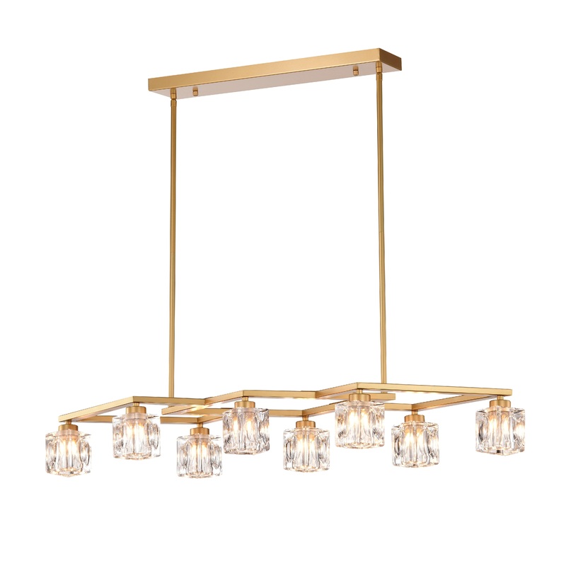 Crystal Chandelier For Dining Room, 8 Light Kitchen Chandelier Light Fixture Modern Metal Industrial Chandeliers For Farmhouse Entryway Living Room (8*G9 Bulbs Included) - Matte Gold