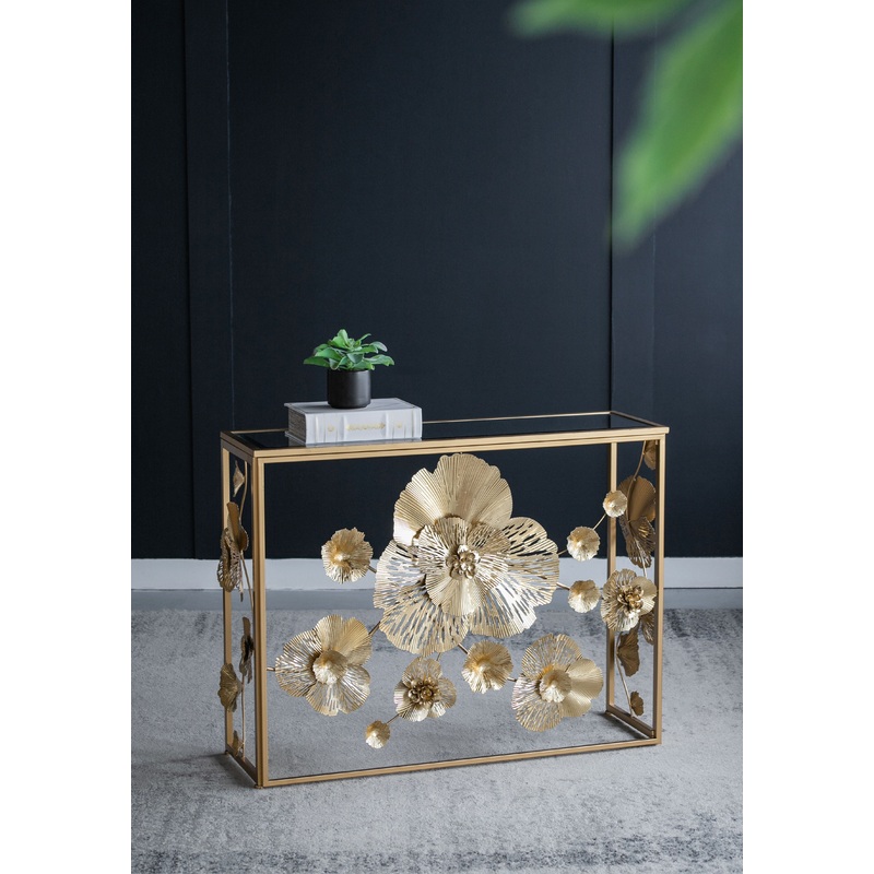 Console Table With Mirrored Glass Top, Modern Entryway Table For Living Room Foyer Entryway - Gold
