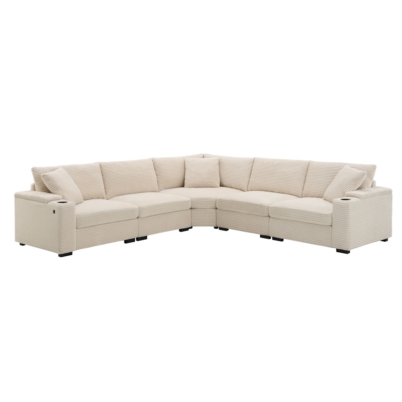 Convertible L Shaped Sectional Corner Couch With Armrest Storage Cup Holders USB Charger, Irregular Corner Oversized Comfy Modular Sofa