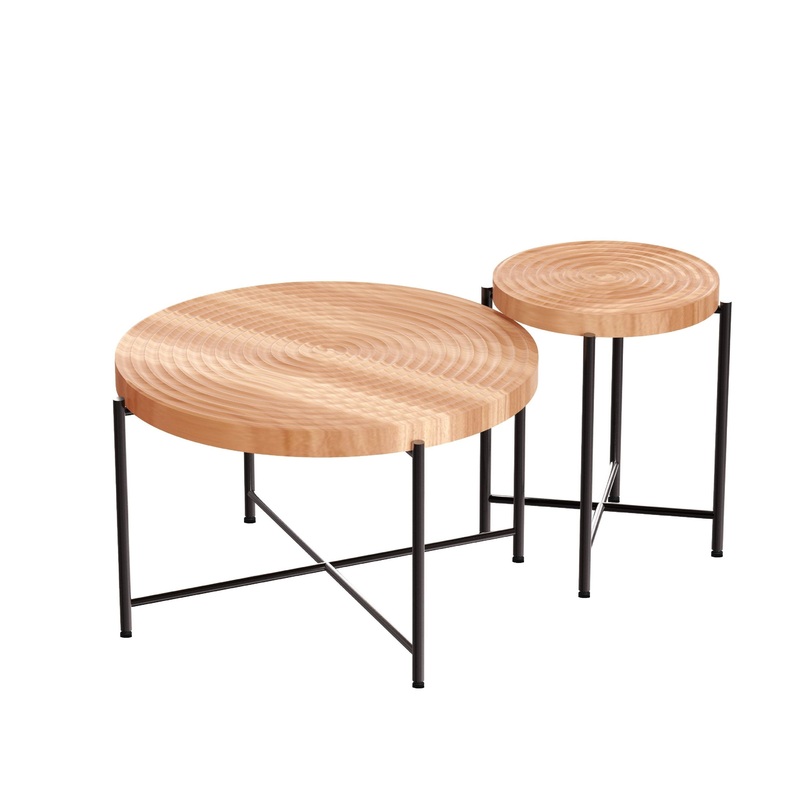 Coffee And End Table Set Waterproof Cover, Distressed Cylindrical Design, Legs Classic Rustic Charm (Set of 2)