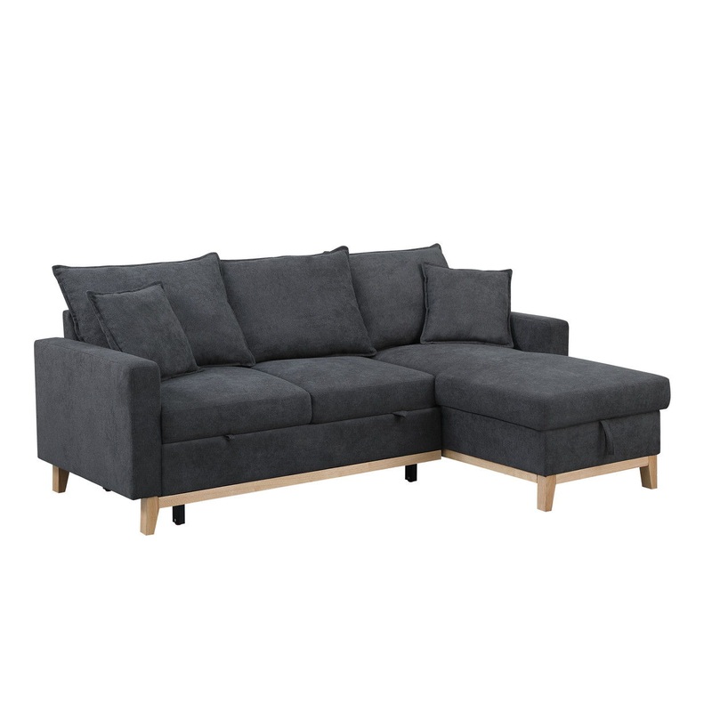 Colton - Woven Reversible Sleeper Sectional Sofa With Storage Chaise - Dark Gray