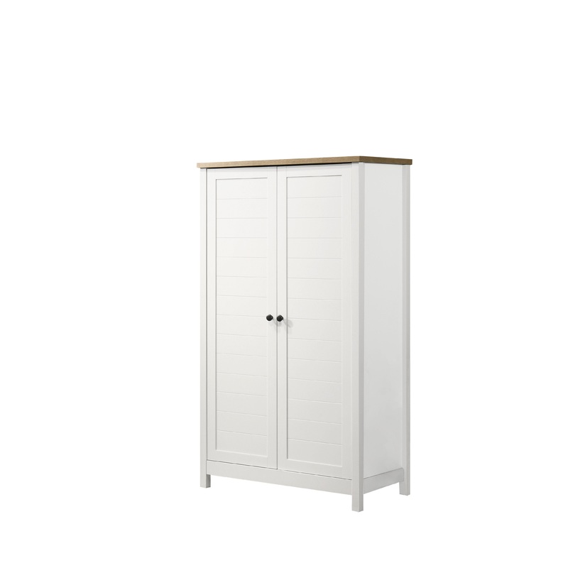 Claire - Storage Cabinet With Oak Accent Finish And Framed Slatted Panel Design - White
