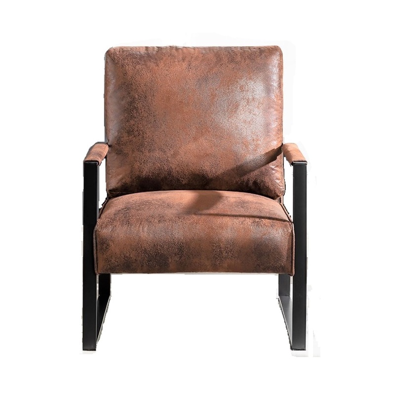 Classic Mid Century Modern Accent Chair With Durable Square Metal Frame, Armchair For Living Room, Bedroom, Home Office Spotted Microfiber Upholstery - Brown