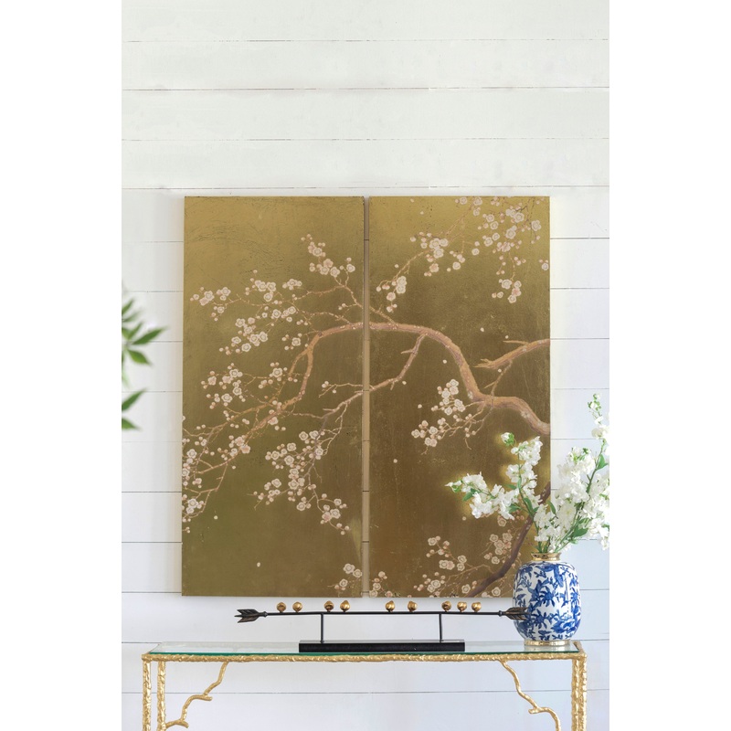 Cherry Blossom Wall Art Panels, Wall Decor For Living Room Dining Room Office Bedroom (Set of 2) - Gold