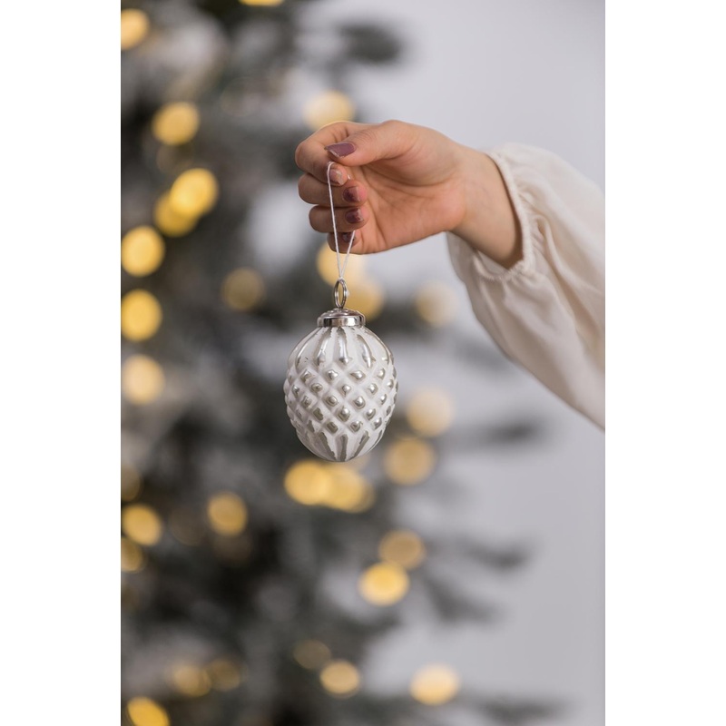 Christmas Ball Ornaments, Glass Decorative Hanging Ball Christmas Tree Ornaments, For Holiday Party Decorations (Set of 6) - White