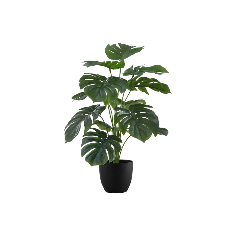 24" Tall, Artificial Plant, Monstera, Indoor, Faux, Fake, Table, Greenery, Potted, Real Touch, Decorative - Green / Black