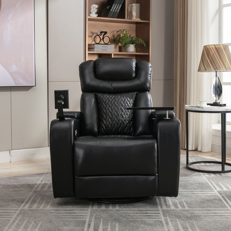 270 Swivel Power Recliner Individual Seat Home Theater Recliner With Comforable Backrest, Tray Table, Phone Holder, Cup Holder, USB Port, Hidden Arm Storage For Living Room