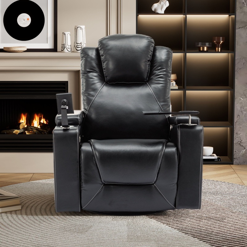 270 Swivel Power Recliner Individual Seat Home Theater Recliner With Surround Sound, Cup Holder, Removable Tray Table, Hidden Arm Storage For Living Room