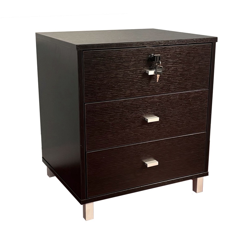 3 Drawer Nightstand Locking Top Drawer Metal Drawer Glides Metal Bar Handles