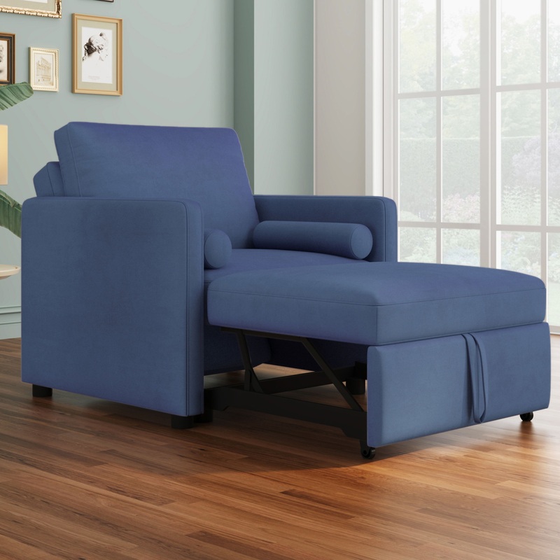 3 In 1 Convertible Sleeper Chair With Adjustable Backrest, Lounger Chair Turns Into Bed