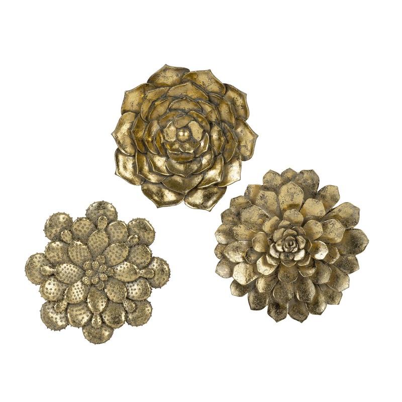 3 Piece Succulent Wall Plaque - Gold