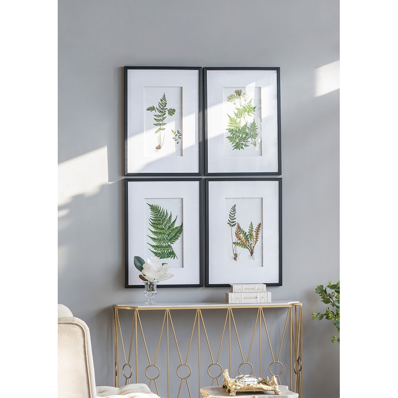 Botanical And Fern Wall Art, Wall Decor For Living Room Dining Room Entryway (Set of 4) - White / Black
