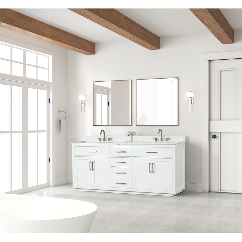Bathroom Vanity With Double Sink, Freestanding Modern Bathroom Vanity With Soft - Close Cabinet And 3 Drawers, Solid Wood Bathroom Storage Cabinet With Quartz Countertop