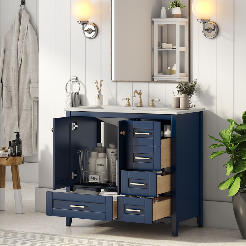 Bathroom Vanity With Sink Combo Set, Modern Bathroom Cabinet With 4 Drawers