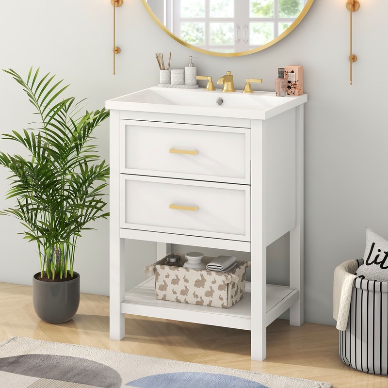 Bathroom Vanity With Top Sink, Modern Bathroom Storage Cabinet With 2 Drawers, Single Sink Bathroom Vanity
