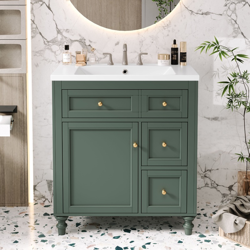 Bathroom Vanity With Top Sink, Modern Storage Cabinet With 2 Drawers And A Tip-Out Drawer