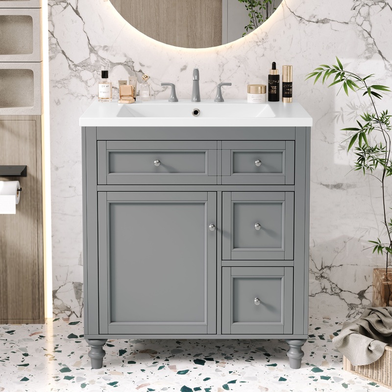 Bathroom Vanity With Top Sink, Storage Cabinet With 2 Drawers And A Tip-Out Drawer