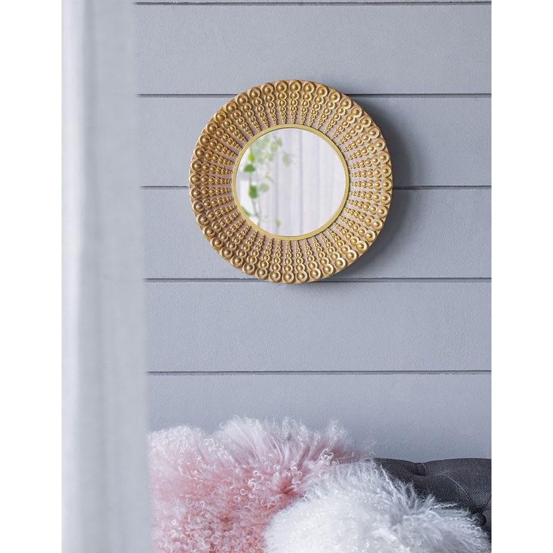 Beaded - Sunburst Mirror, Round Accent Wall Mirror For Living Room - Gold