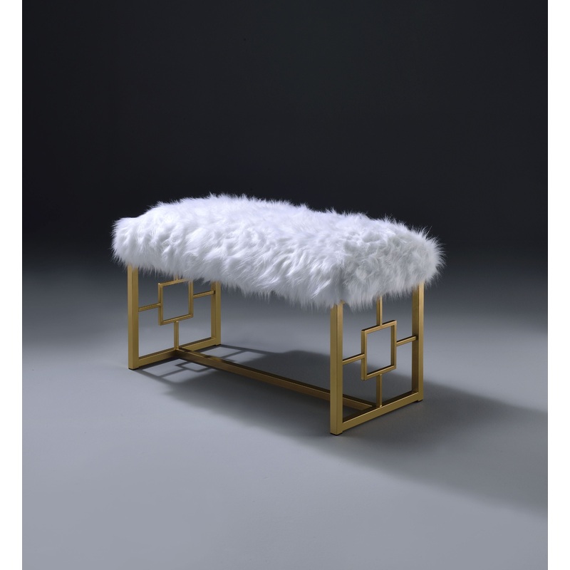 Bagley II - Bench Faux Fur - White / Gold