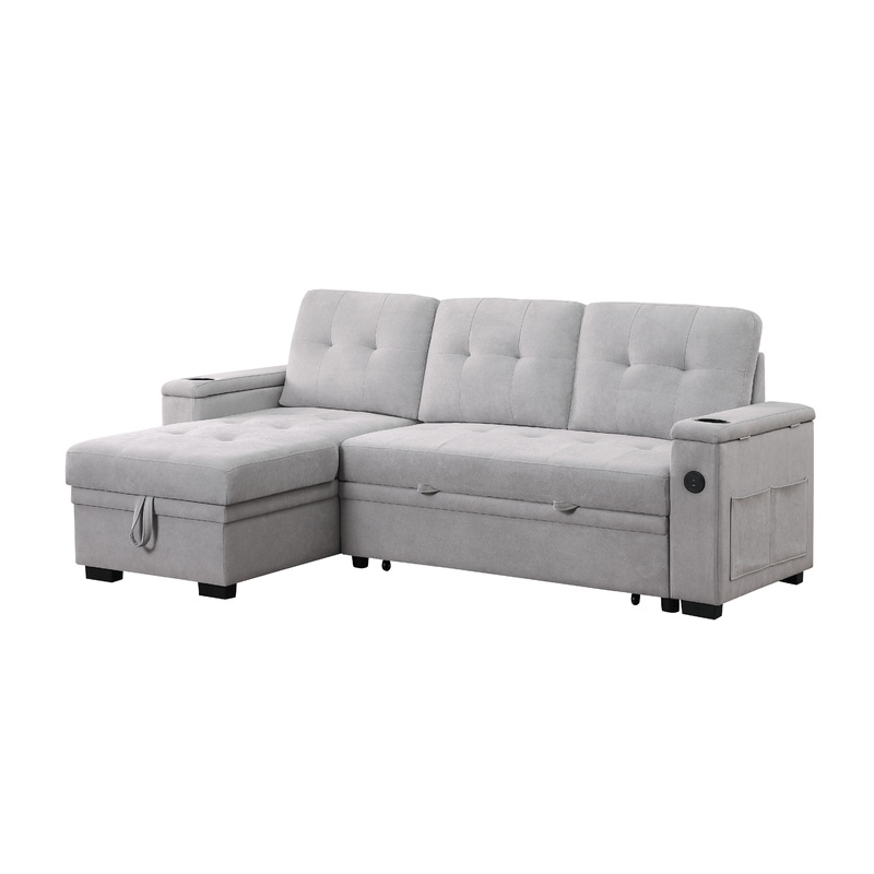 Ashlyn II - 84"W Woven Fabric Reversible Sleeper Sectional Sofa with Storage Chaise
