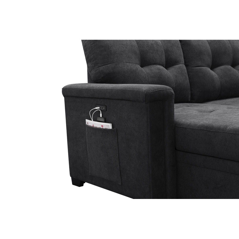 Ashlyn - Sleeper Sectional Sofa Chaise With USB Charger And Tablet Pocket - Dark Gray