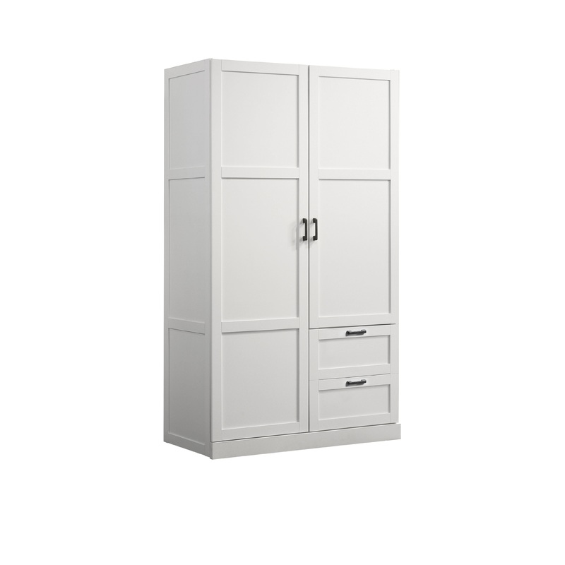 Aubree - Wardrobe Cabinet Armoire With 2 Drawers And Hanging Rod - White