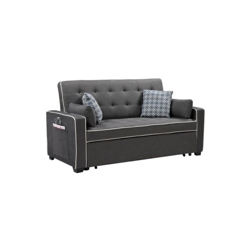Austin - Modern Sleeper Sofa With 2 USB Charging Ports And 4 Accent Pillows - Gray